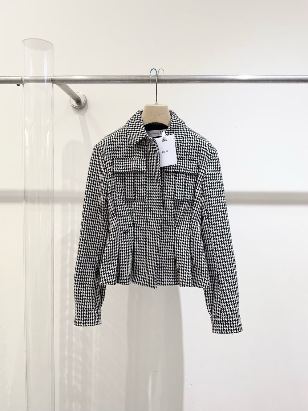 Dior Black & White Houndstooth Peplum Jacket
